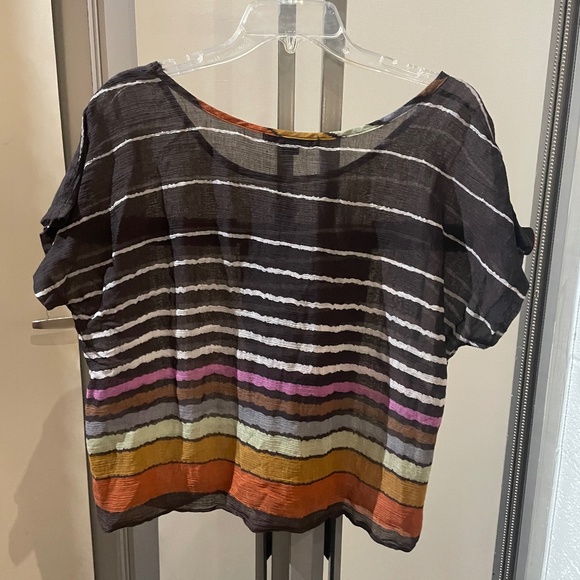 🌟 Forever 21 Sheer Black & Multicolor Blouse – Size L – Flowy Lightweight Top - Picture 3 of 7